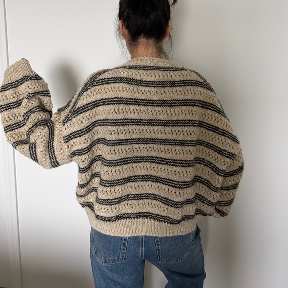 100% handmade sweater! 
Striped Beige and Black Women's Sweater - Picture 2 of 5